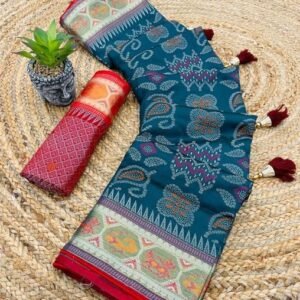 Patola-Silk-Dark-Cyan-Blue